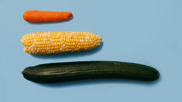 以蔬菜为例，男性成员的不同大小。